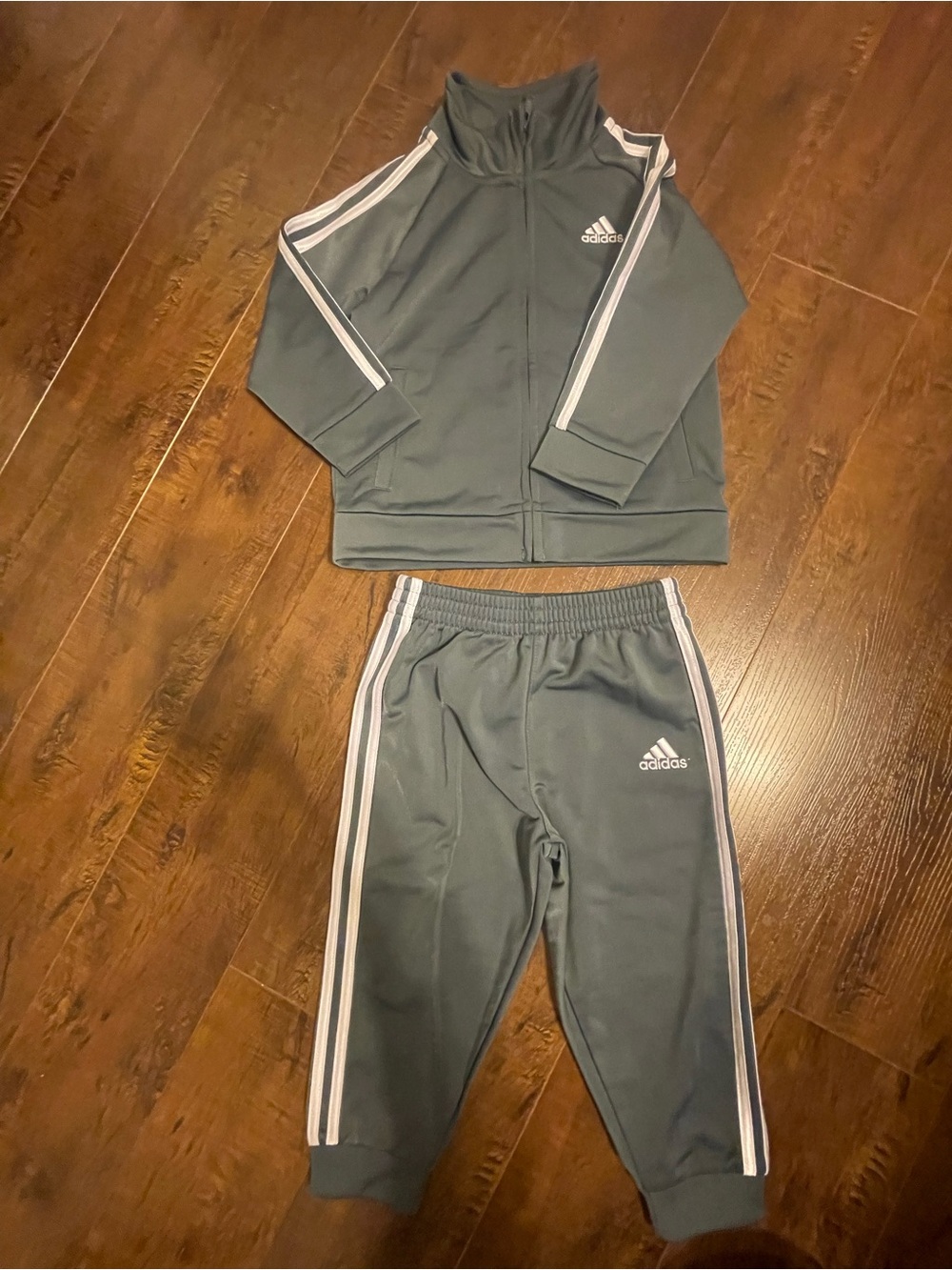 adidas Kids Gray Track Jacket and Joggers Set with White Stripes